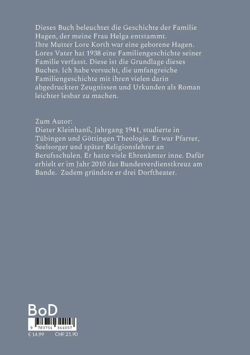 Rückseite: 9783754344057 | Hagen - Die Geschichte einer Familie | Dieter Kleinhanß | Taschenbuch