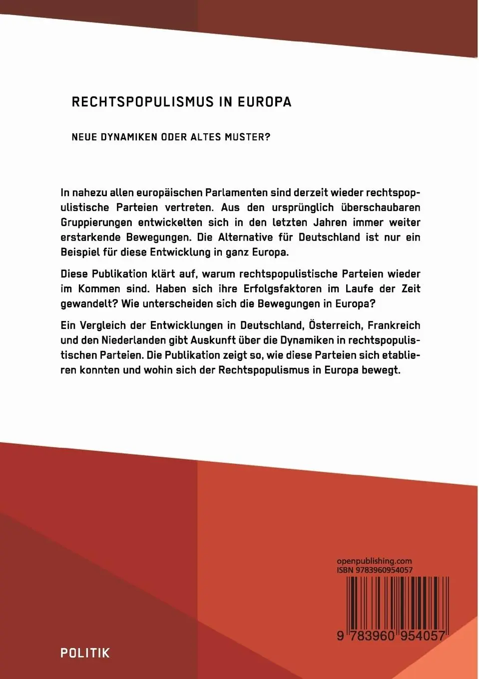 Rückseite: 9783960954057 | Rechtspopulismus in Europa. Neue Dynamiken oder altes Muster? | Anonym