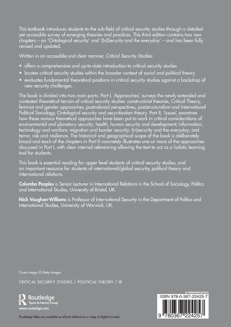 Rückseite: 9780367224257 | Critical Security Studies | An Introduction | Columba Peoples (u. a.)