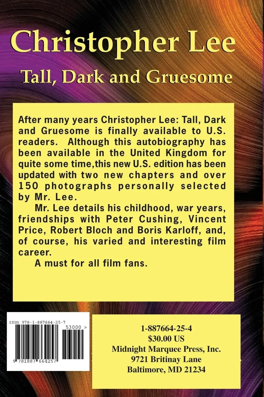Rückseite: 9781887664257 | Christopher Lee | Tall, Dark and Gruesome | Christopher Lee | Buch