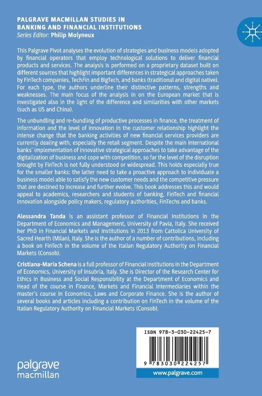 Rückseite: 9783030224257 | FinTech, BigTech and Banks | Cristiana-Maria Schena (u. a.) | Buch