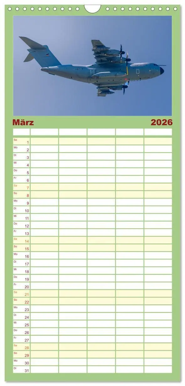 Bild: 9783516724257 | Familienplaner 2026 - Militärflieger mit 5 Spalten (Wandkalender,...