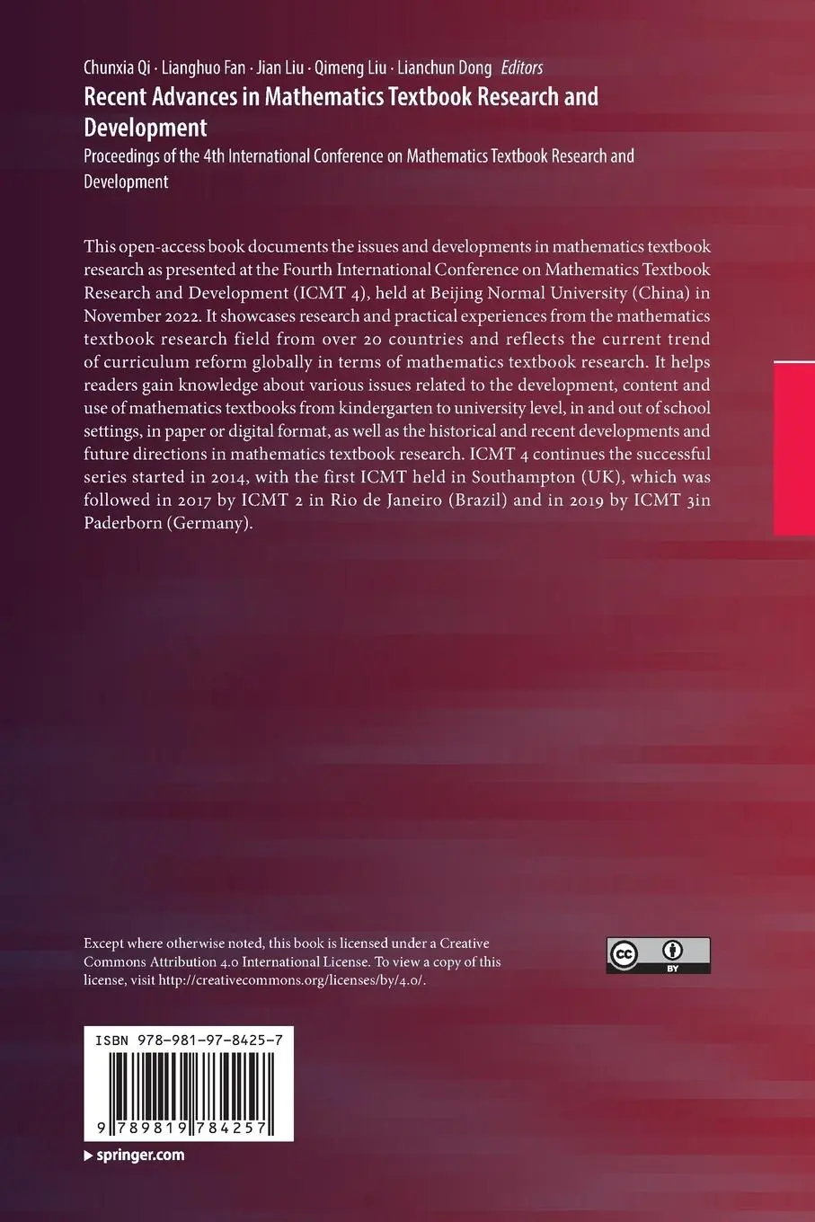 Rückseite: 9789819784257 | Recent Advances in Mathematics Textbook Research and Development