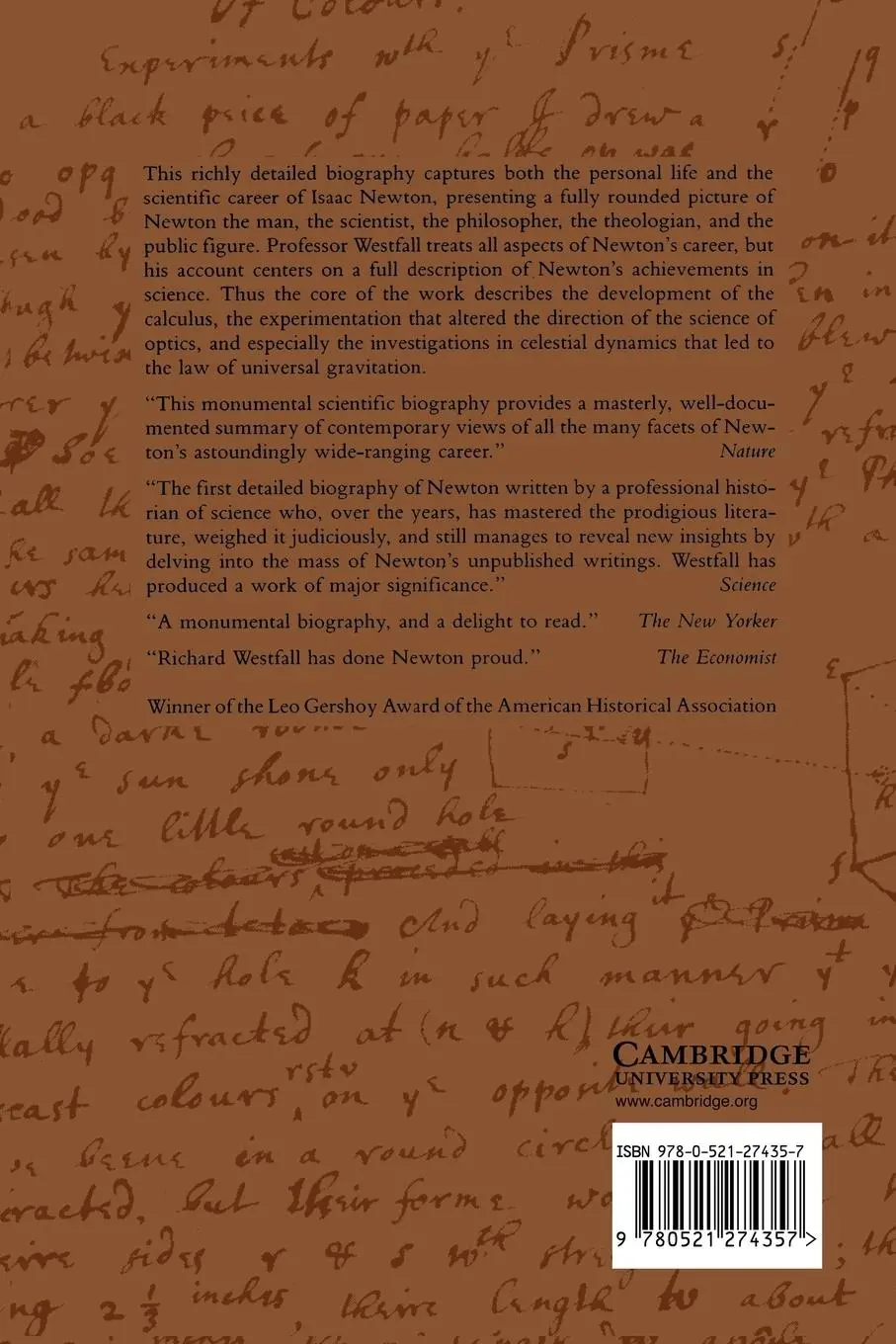 Rückseite: 9780521274357 | Never at Rest | A Biography of Isaac Newton | Richard S. Westfall