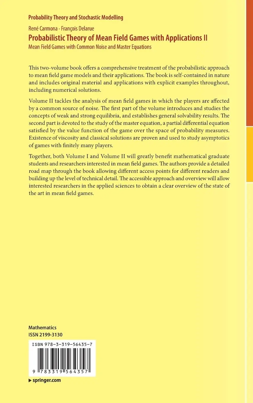 Rückseite: 9783319564357 | Probabilistic Theory of Mean Field Games with Applications II | Buch