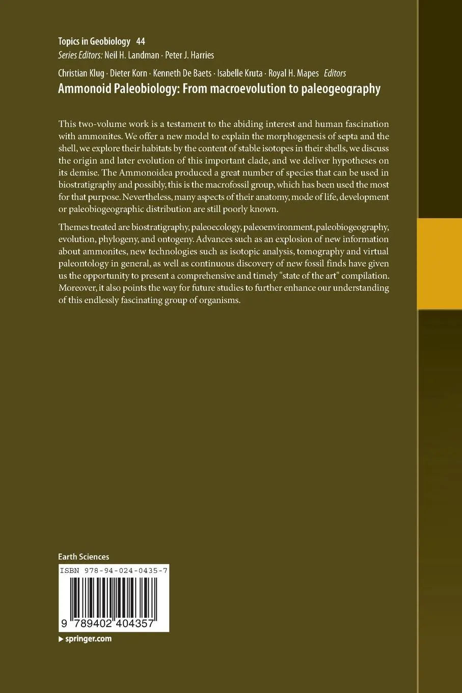 Rückseite: 9789402404357 | Ammonoid Paleobiology: From macroevolution to paleogeography | Buch
