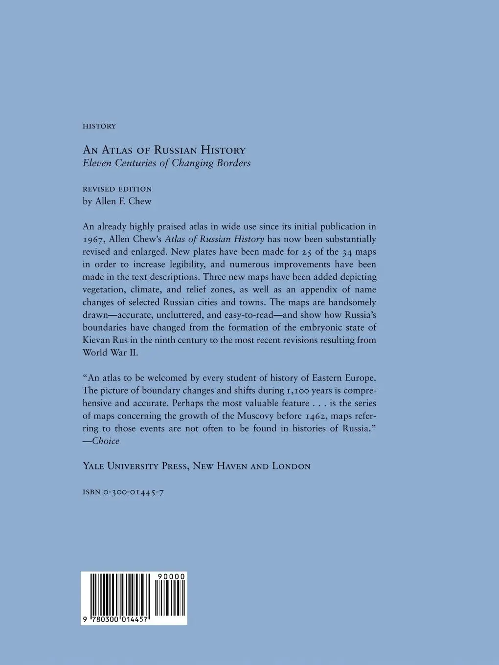 Rückseite: 9780300014457 | An Atlas of Russian History, Revised Edition | Allen F. Chew | Buch