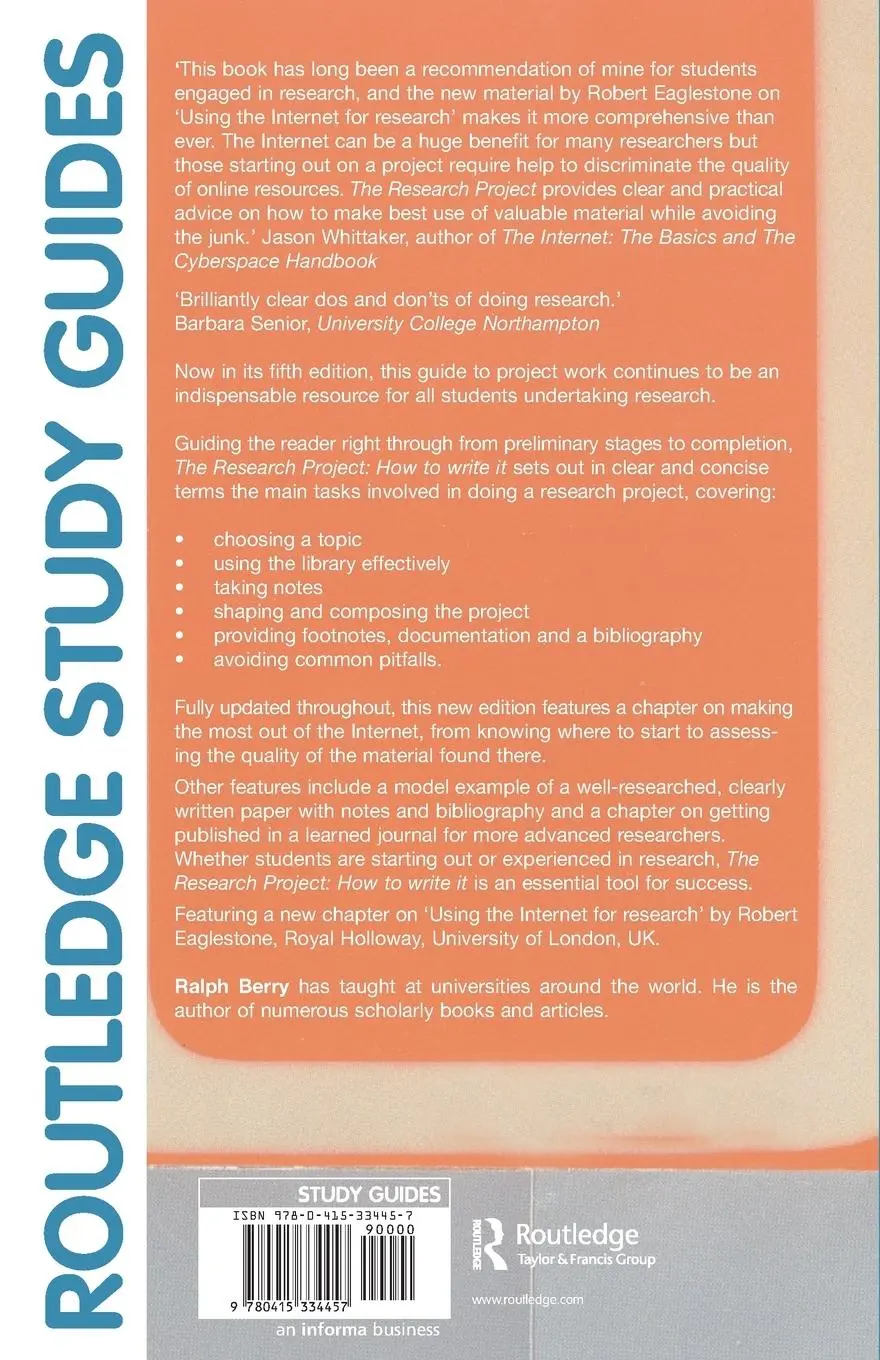 Rückseite: 9780415334457 | The Research Project | How to Write It, Edition 5 | Ralph Berry | Buch