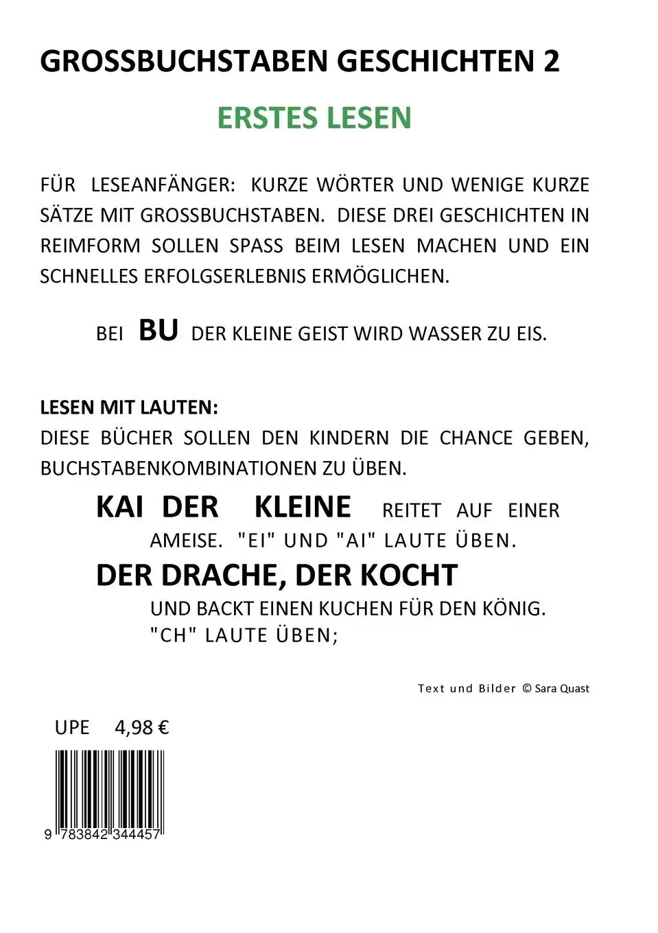 Rückseite: 9783842344457 | Großbuchstaben Geschichten 2 | Bu, Kai und der Drache | Sara Quast