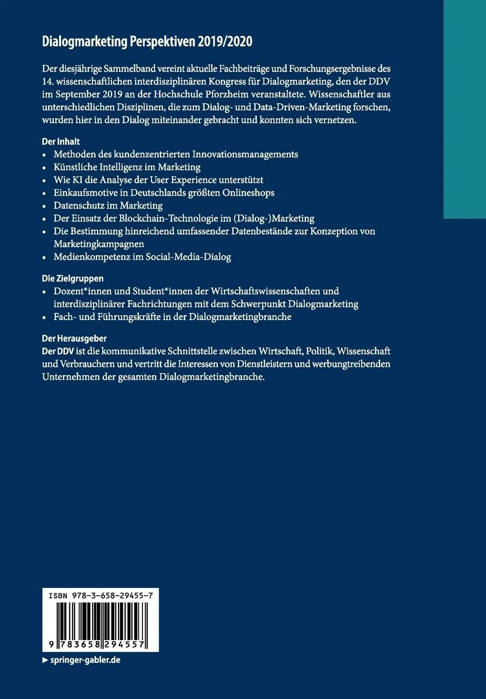 Rückseite: 9783658294557 | Dialogmarketing Perspektiven 2019/2020 | DDV | Taschenbuch | x | 2020