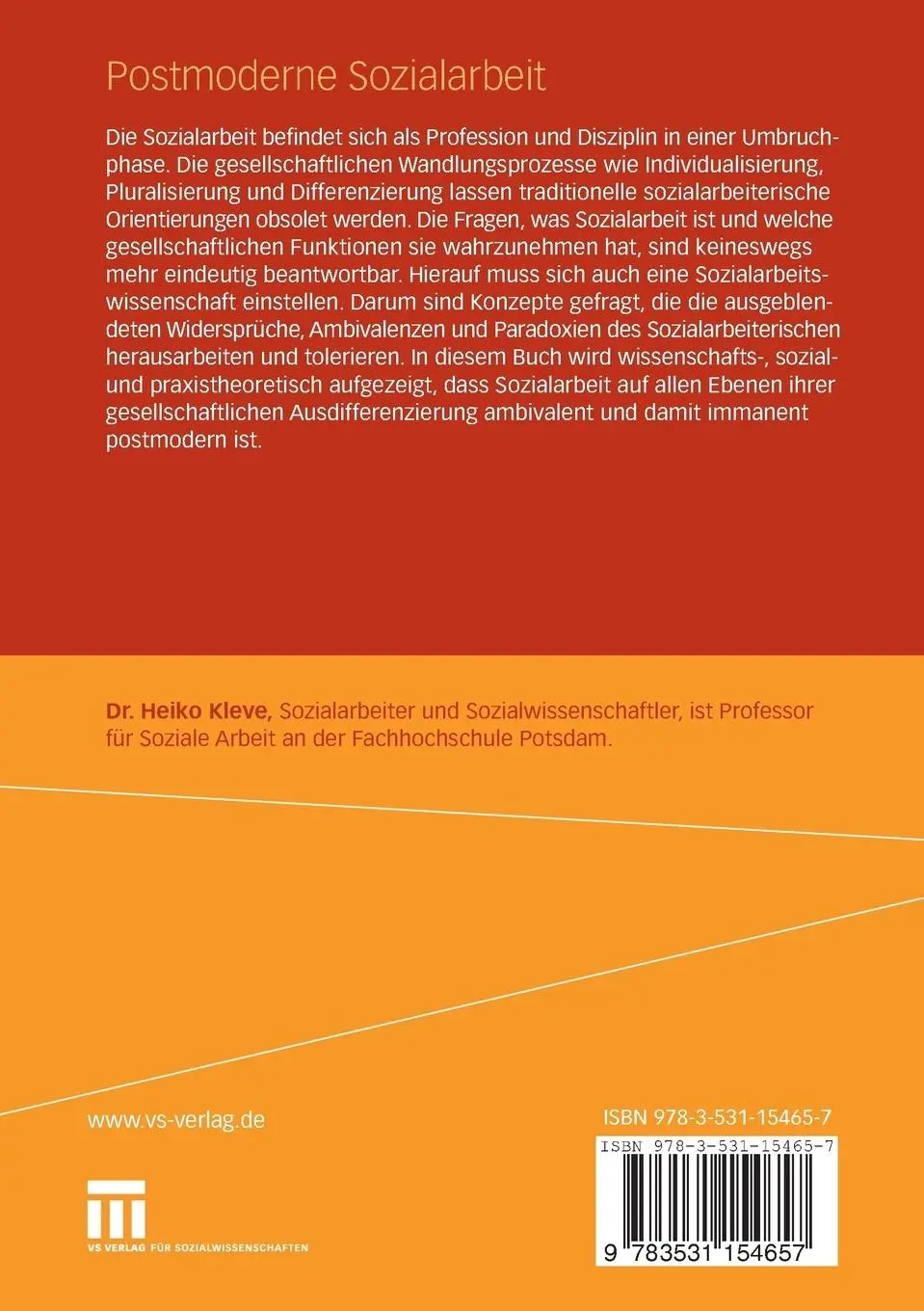 Rückseite: 9783531154657 | Postmoderne Sozialarbeit | Heiko Kleve | Taschenbuch | xvii | Deutsch