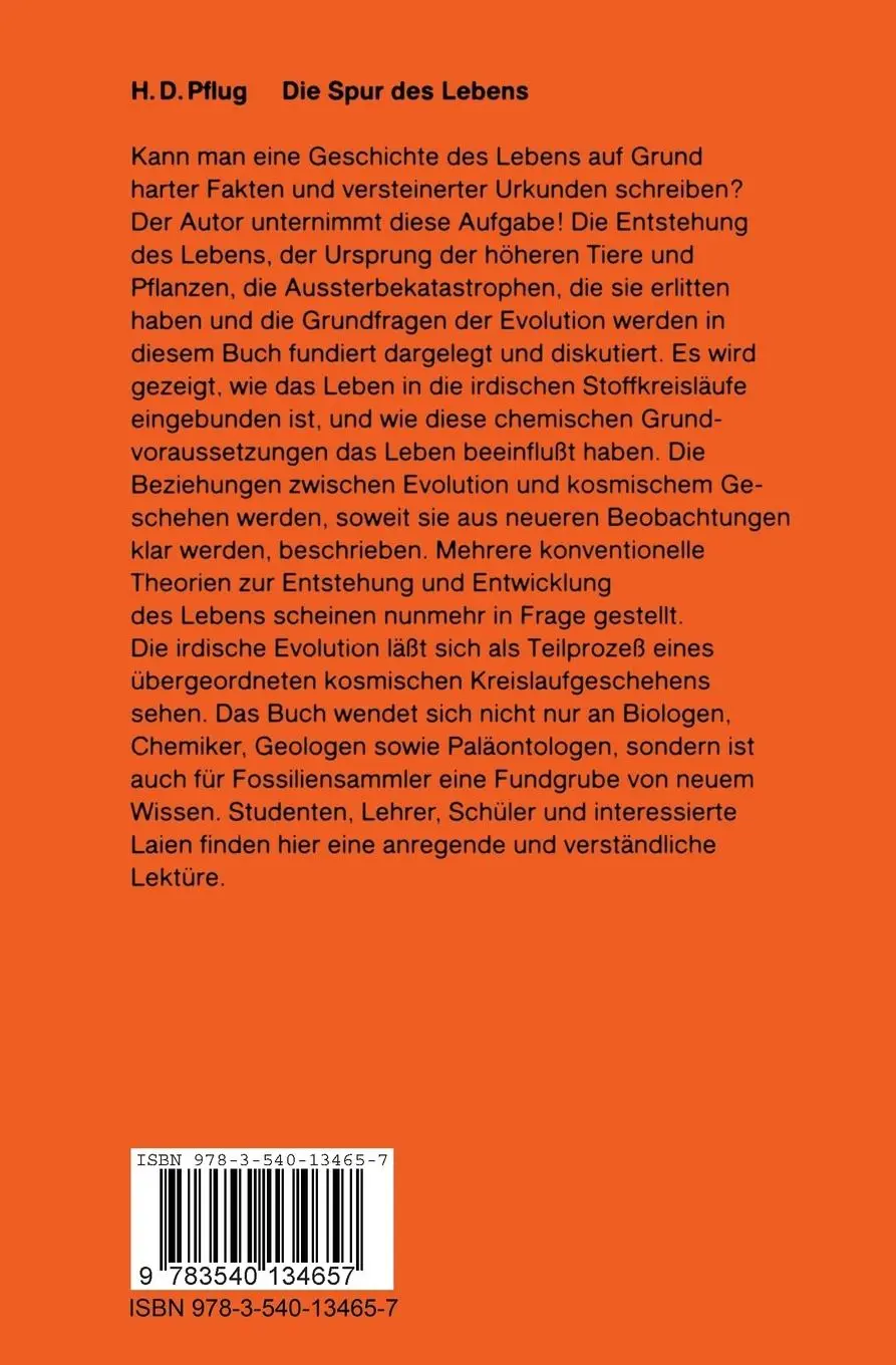 Rückseite: 9783540134657 | Die Spur des Lebens | H. D. Pflug | Taschenbuch | viii | Deutsch