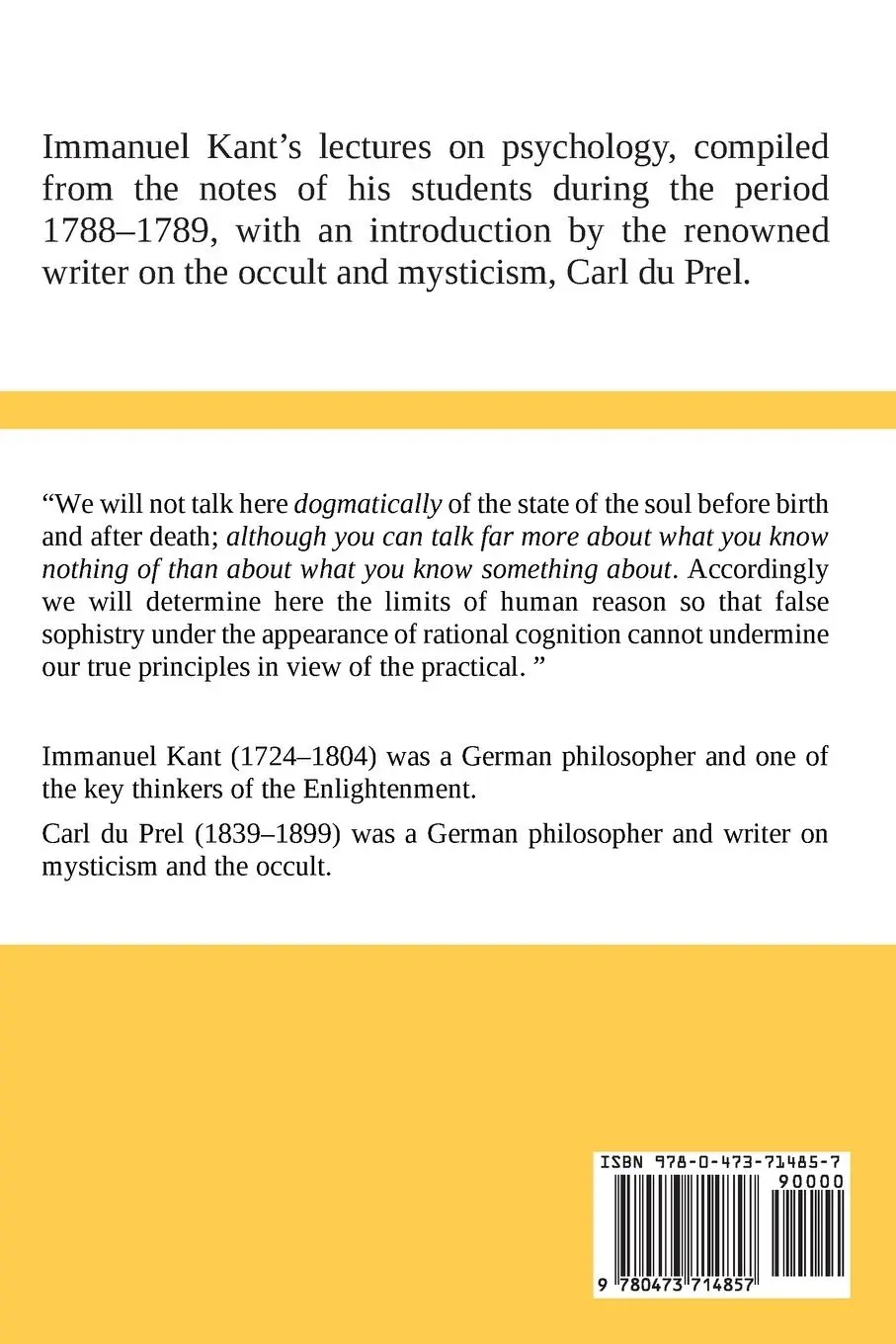 Rückseite: 9780473714857 | Immanuel Kant's Lectures on Psychology | Immanuel Kant | Taschenbuch