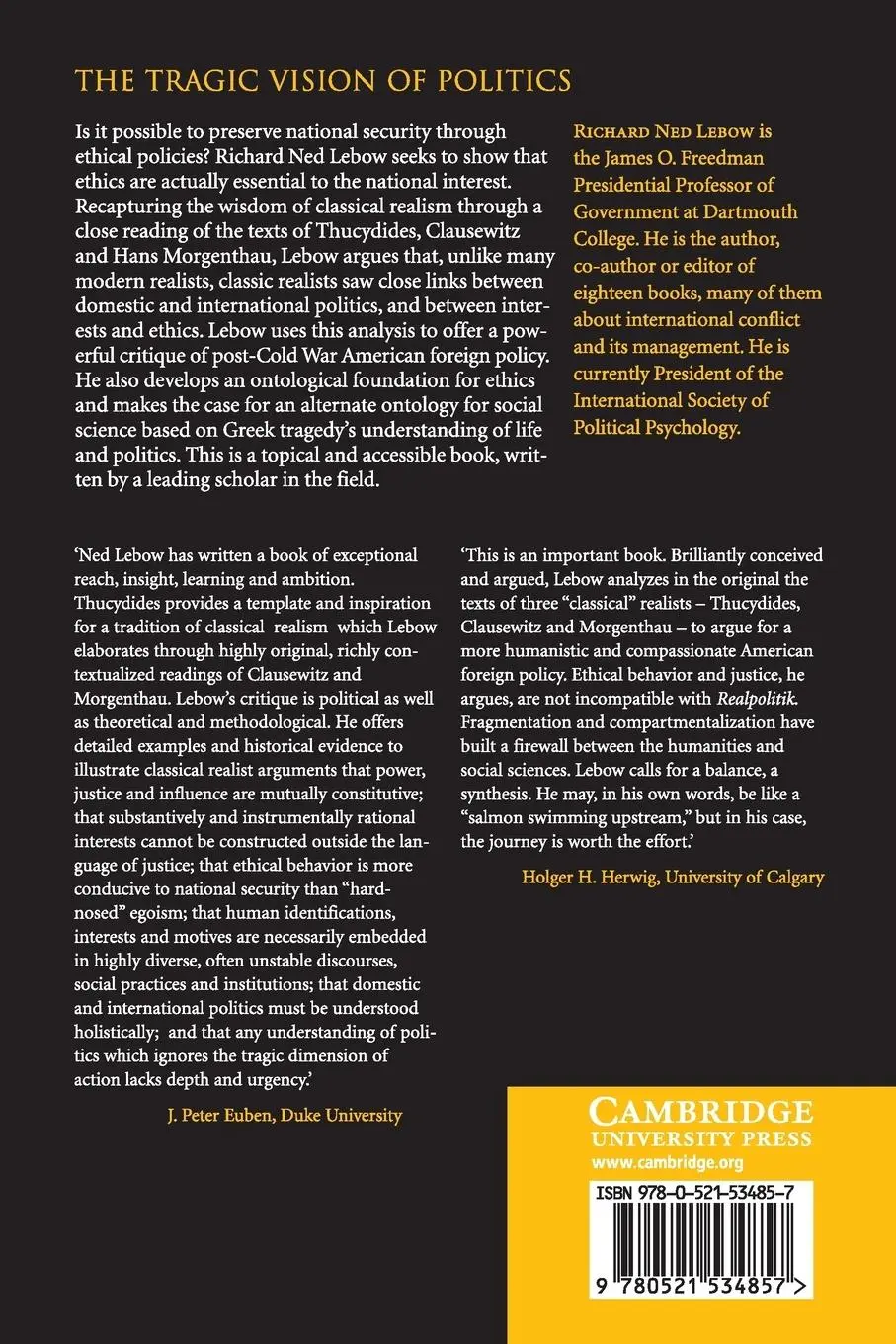 Rückseite: 9780521534857 | The Tragic Vision of Politics | Richard Ned Lebow | Taschenbuch | 2015