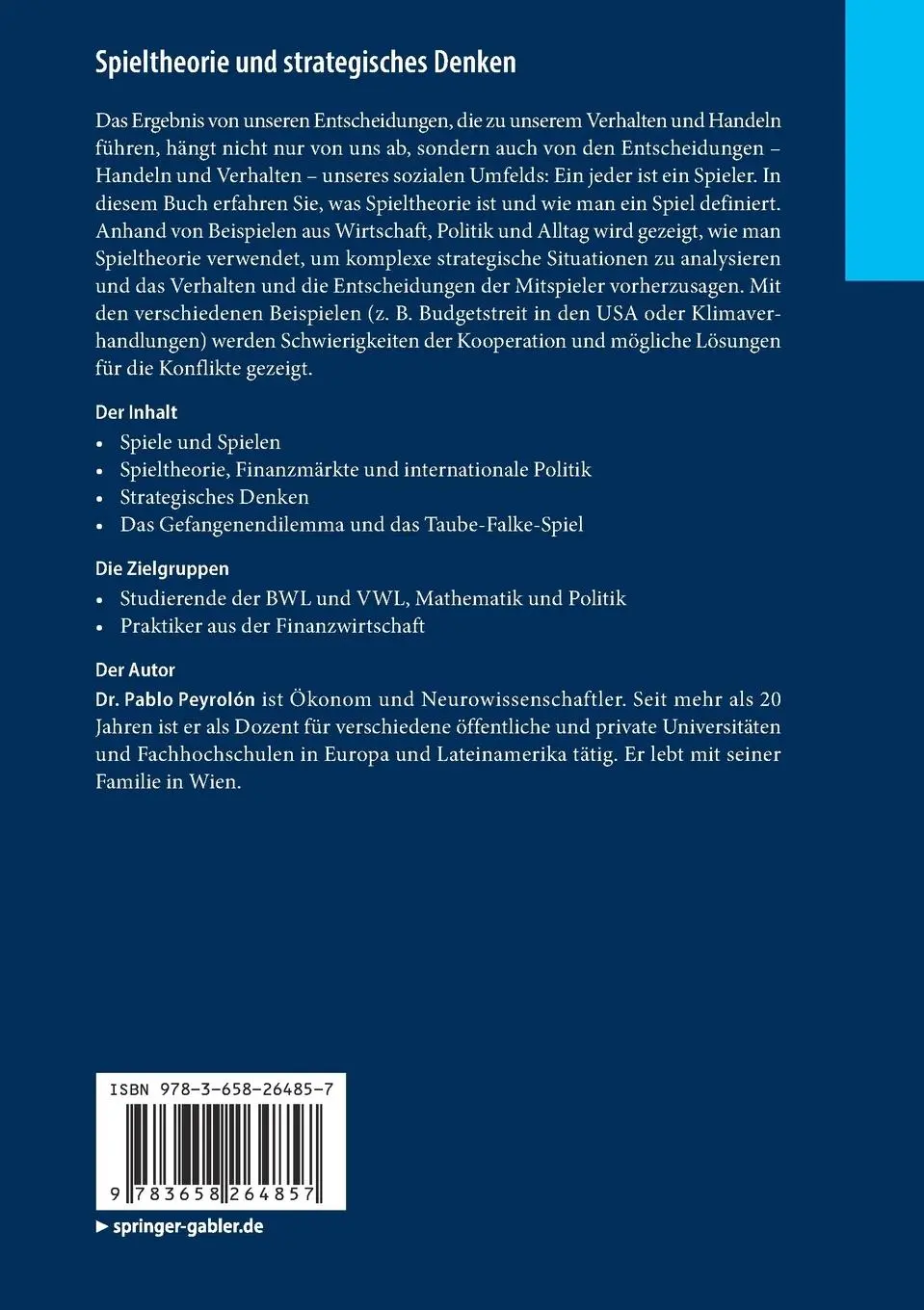 Rückseite: 9783658264857 | Spieltheorie und strategisches Denken | Pablo Peyrolón | Taschenbuch