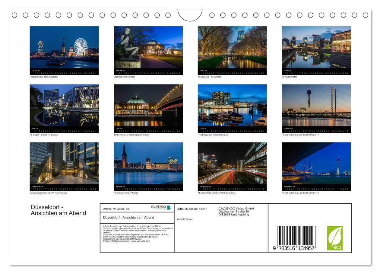 Bild: 9783516134957 | Düsseldorf - Ansichten am Abend (Wandkalender 2026 DIN A4 quer),...