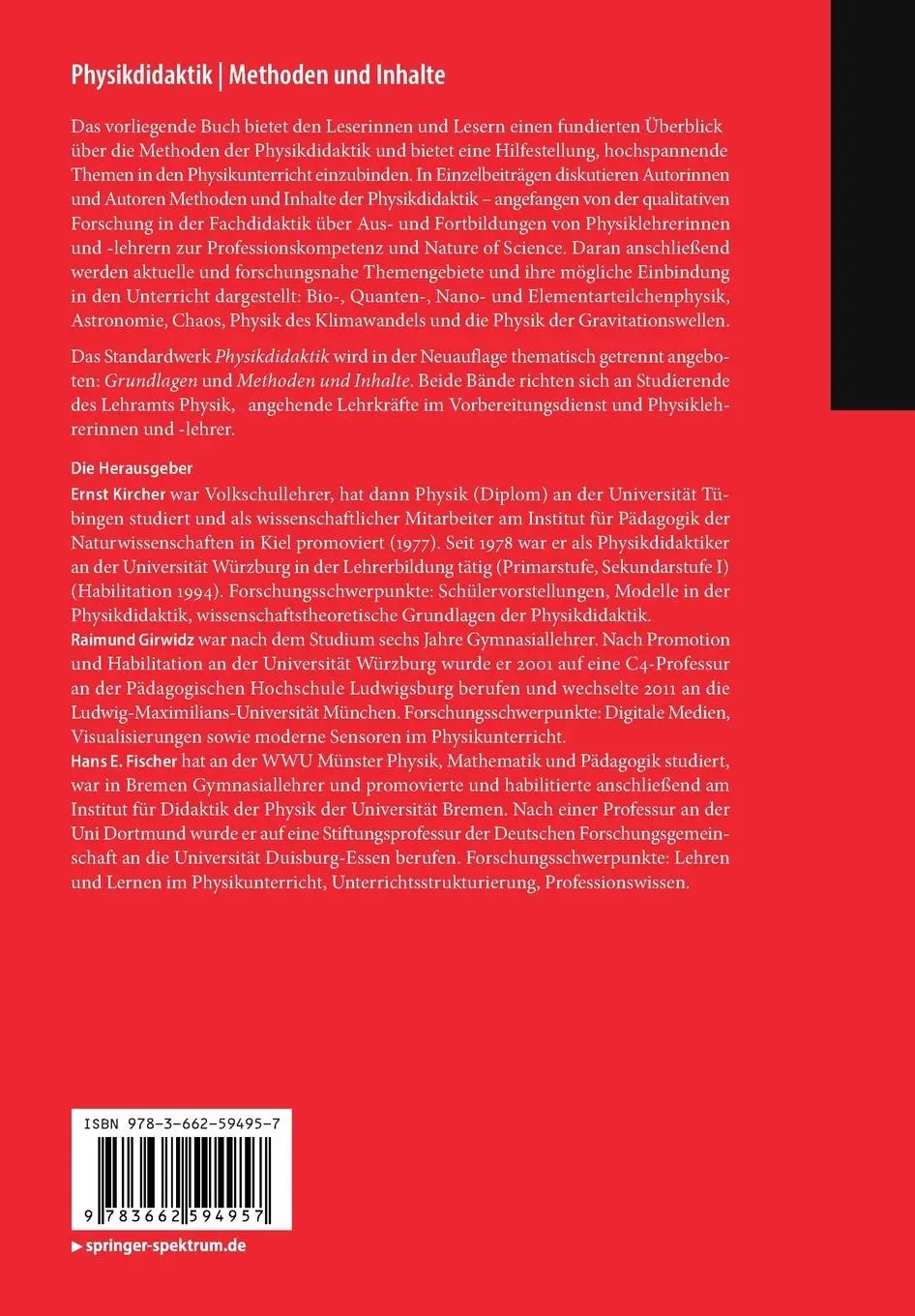 Rückseite: 9783662594957 | Physikdidaktik Methoden und Inhalte | Ernst Kircher (u. a.) | Buch