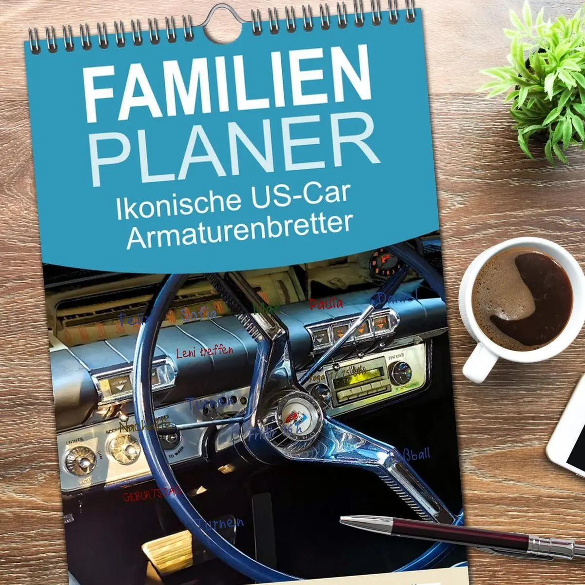 Bild: 9783516715057 | Familienplaner 2026 - Ikonische US-Car Armaturenbretter mit 5...