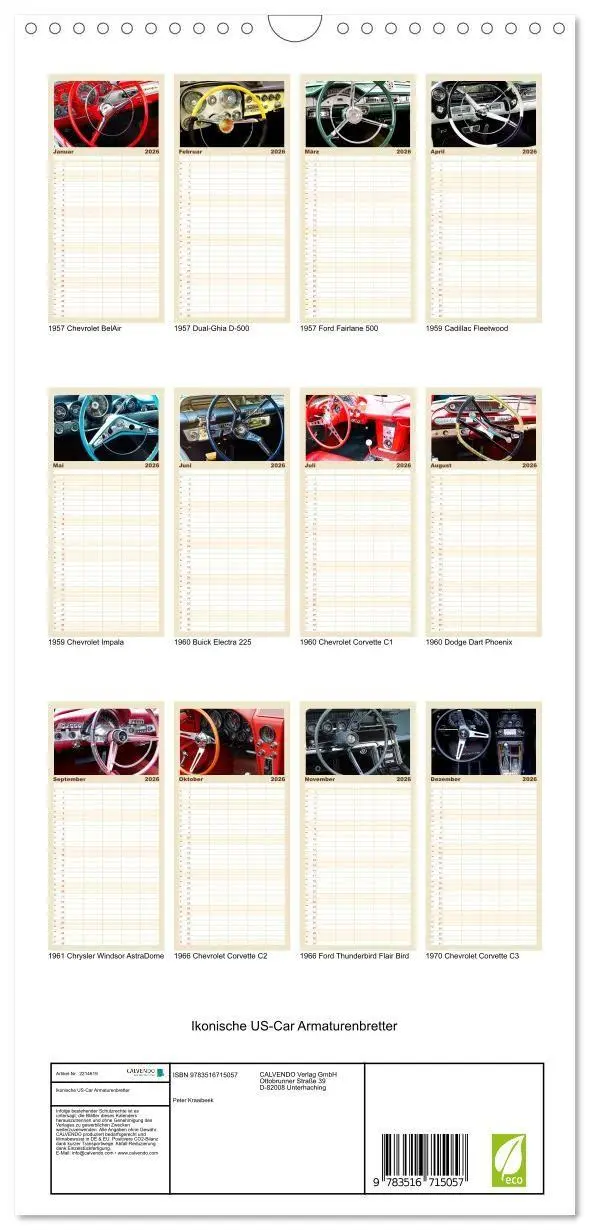 Bild: 9783516715057 | Familienplaner 2026 - Ikonische US-Car Armaturenbretter mit 5...