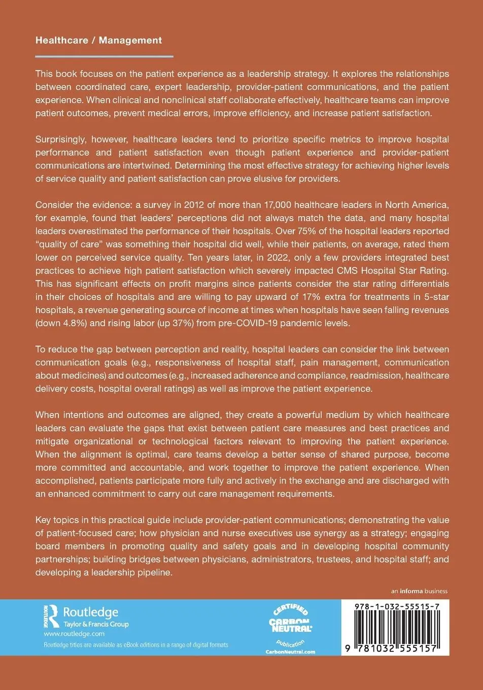 Rückseite: 9781032555157 | Transforming Leadership, Improving the Patient Experience | Buch