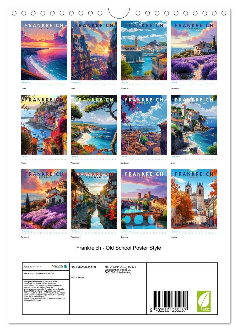 Bild: 9783516255157 | Frankreich - Old School Poster Style (Wandkalender 2026 DIN A4...