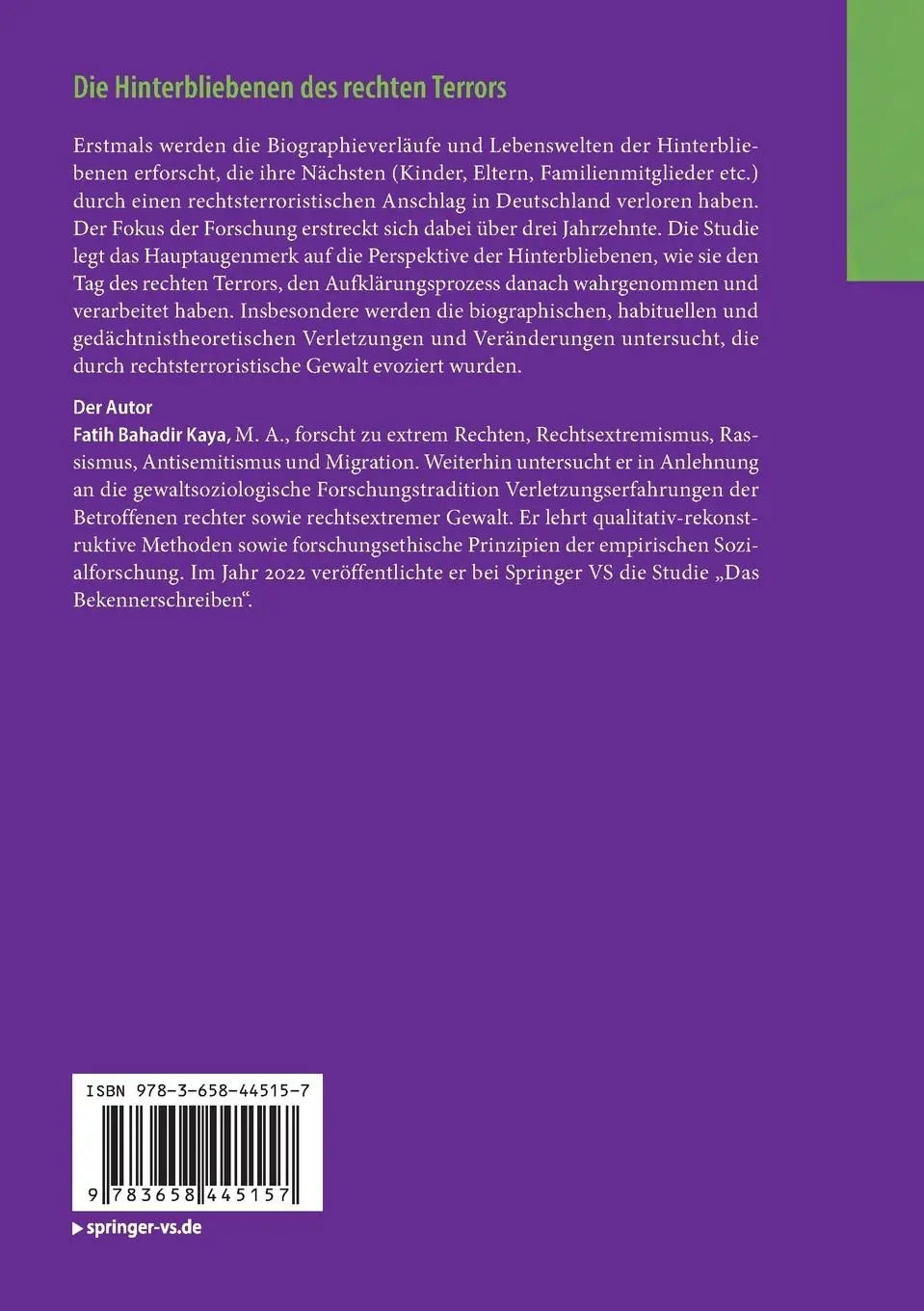 Rückseite: 9783658445157 | Die Hinterbliebenen des rechten Terrors | Fatih Bahadir Kaya | Buch