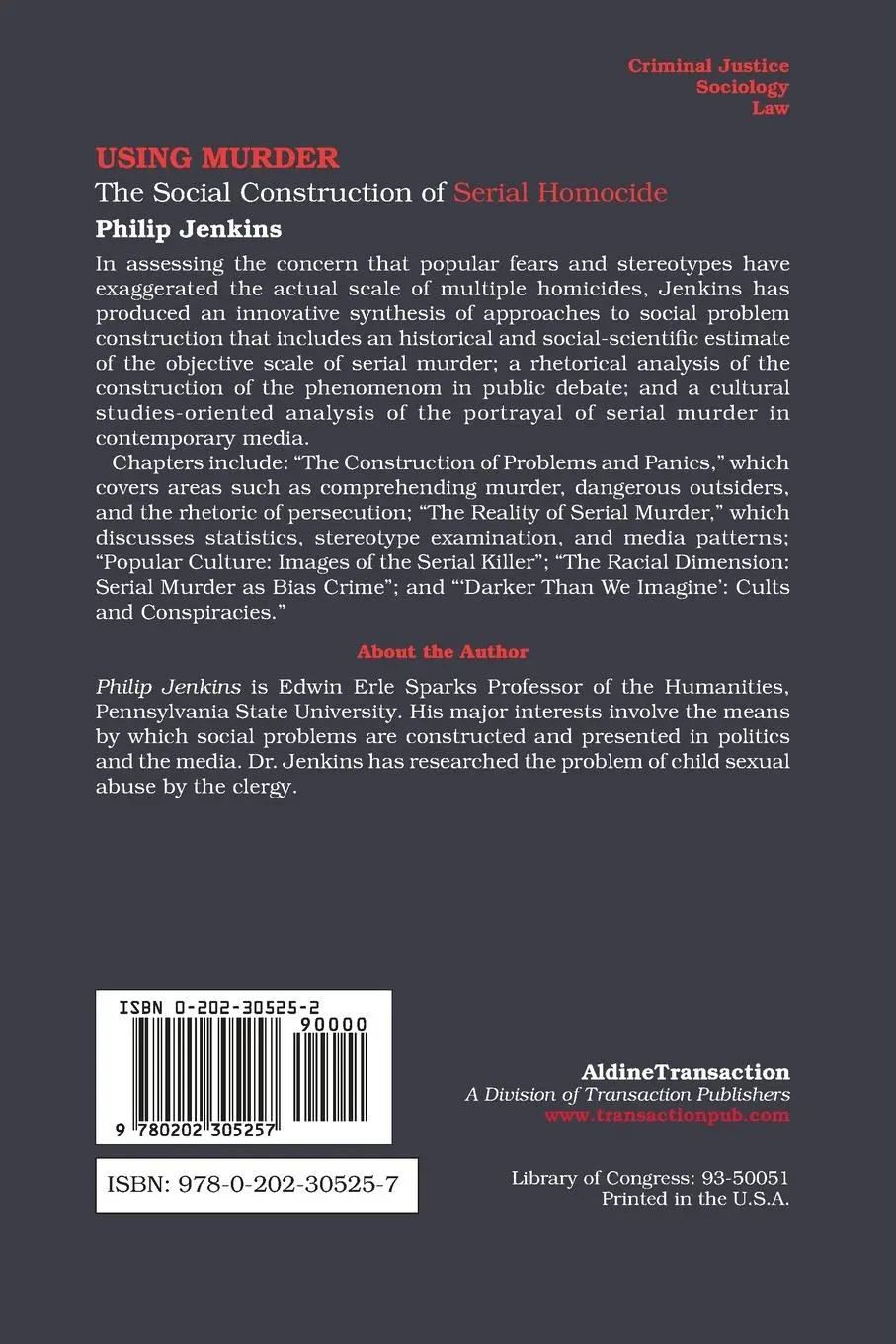 Rückseite: 9780202305257 | Using Murder | The Social Construction of Serial Homicide | Jenkins