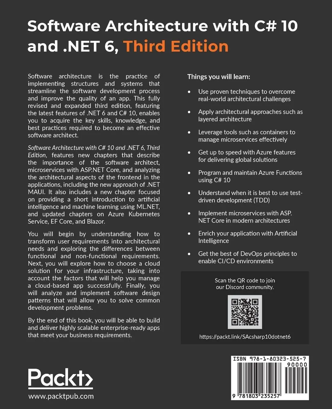 Rückseite: 9781803235257 | Software Architecture with C# 10 and .NET 6 - Third Edition | Buch
