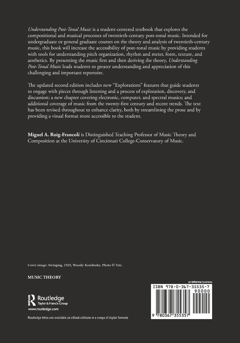 Rückseite: 9780367355357 | Understanding Post-Tonal Music | Miguel A. Roig-Francolí | Taschenbuch