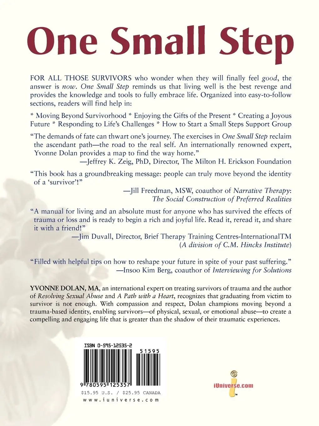 Rückseite: 9780595125357 | One Small Step | Moving Beyond Trauma and Therapy to a Life of Joy