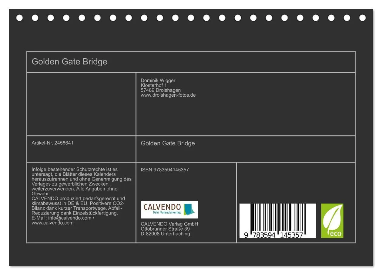 Bild: 9783594145357 | Golden Gate Bridge (Tischkalender 2027 DIN A5 quer), CALVENDO...