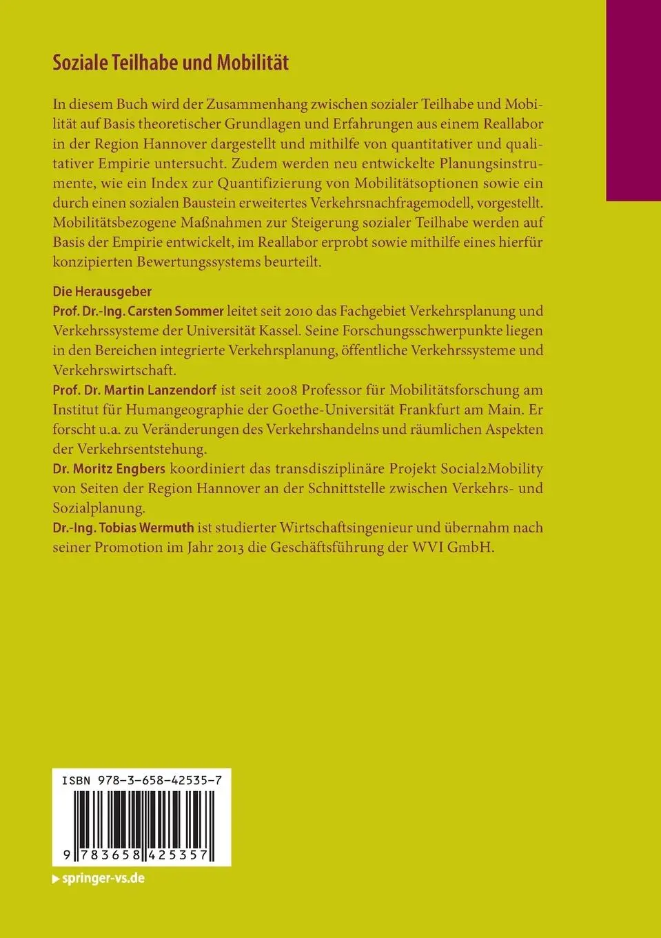 Rückseite: 9783658425357 | Soziale Teilhabe und Mobilität | Carsten Sommer (u. a.) | Taschenbuch