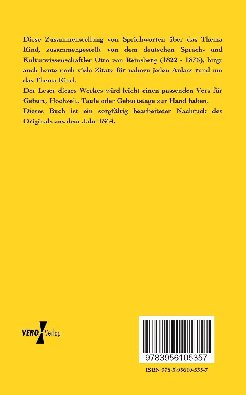 Rückseite: 9783956105357 | Das Kind im Sprichwort | Otto Freiherr von Reinsberg-Düringsfeld