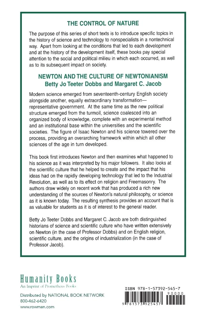 Rückseite: 9781573925457 | Newton and the Culture of Newtonianism | Betty Jo Teeter Dobbs (u. a.)