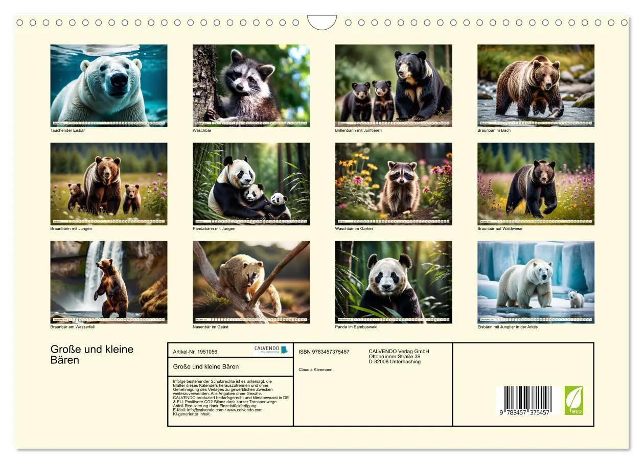 Bild: 9783457375457 | Große und kleine Bären (Wandkalender 2026 DIN A3 quer), CALVENDO...