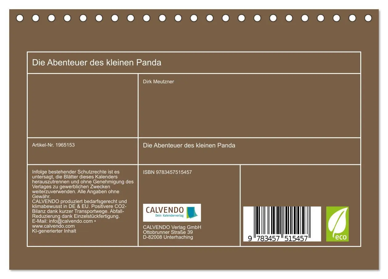 Bild: 9783457515457 | Die Abenteuer des kleinen Panda (Tischkalender 2026 DIN A5 quer),...