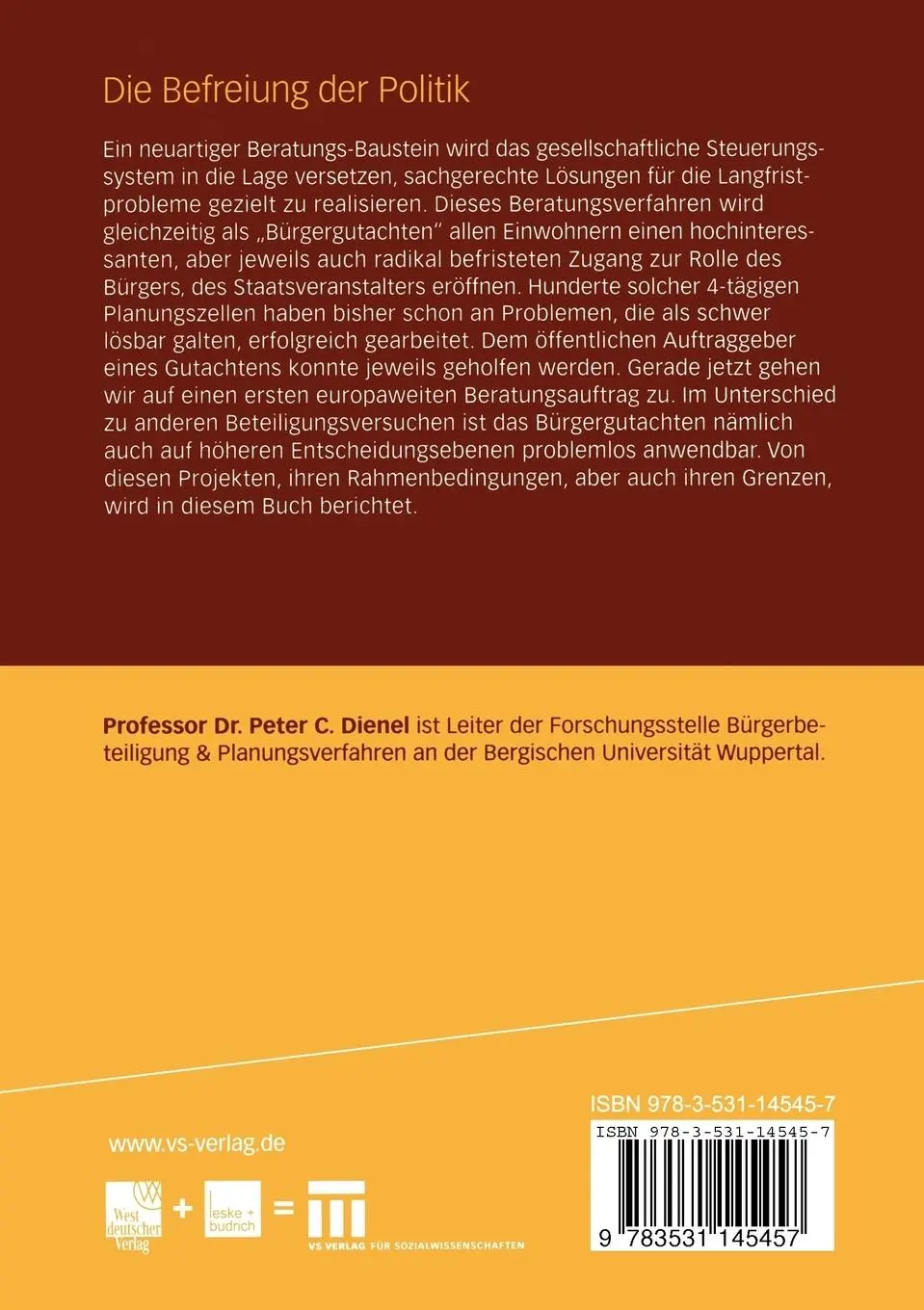 Rückseite: 9783531145457 | Die Befreiung der Politik | Peter C. Dienel | Taschenbuch | 179 S.