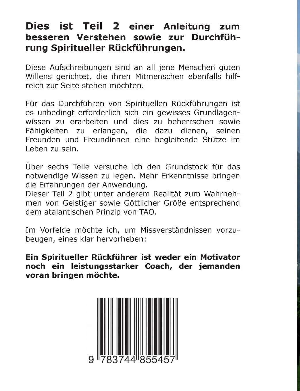 Rückseite: 9783744855457 | Spirituelle Rückführungen | TAO über TAO | Günter Skwara | Taschenbuch