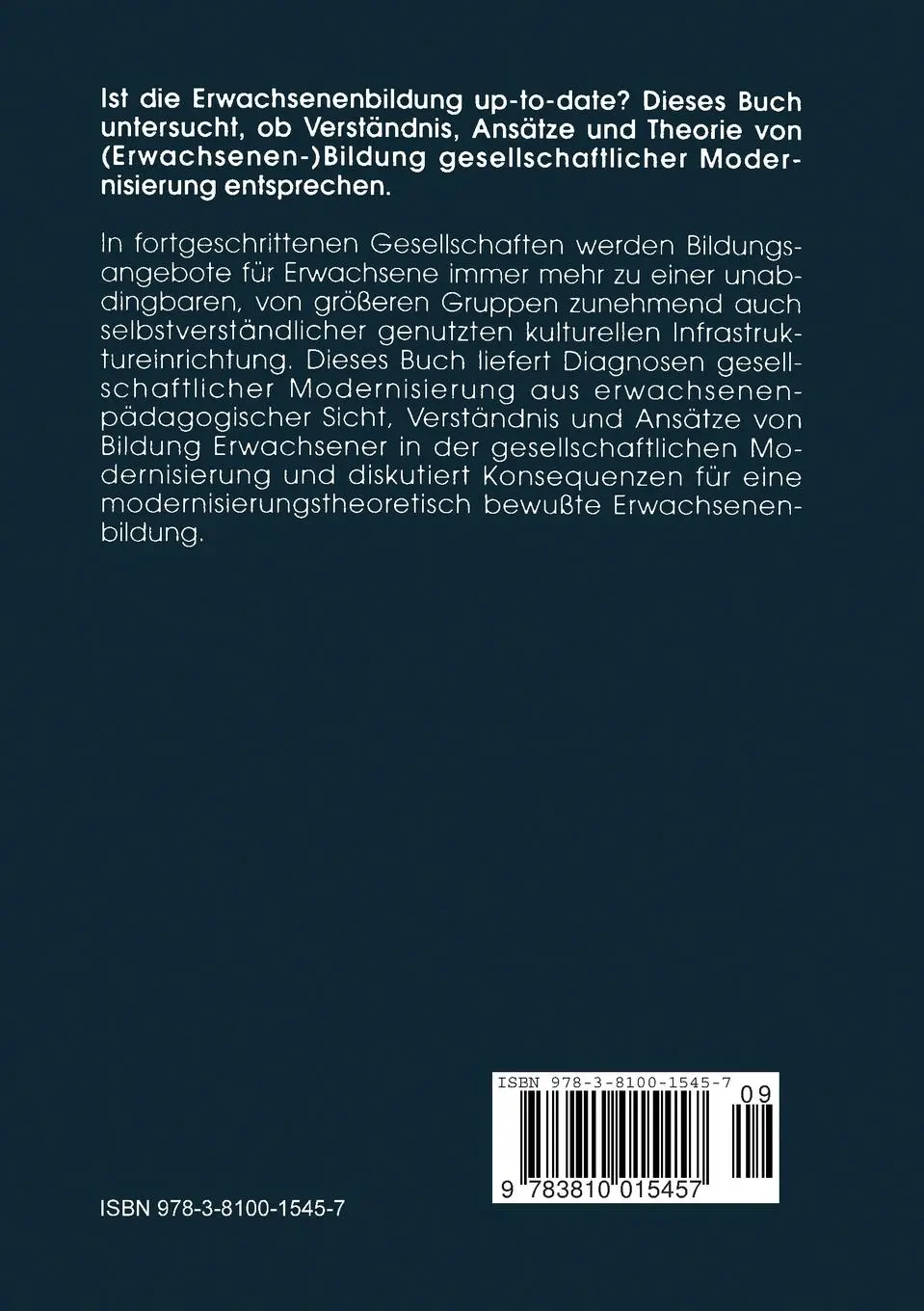 Rückseite: 9783810015457 | Erwachsenenbildung in der Moderne | Diagnosen, Ansätze, Konsequenzen