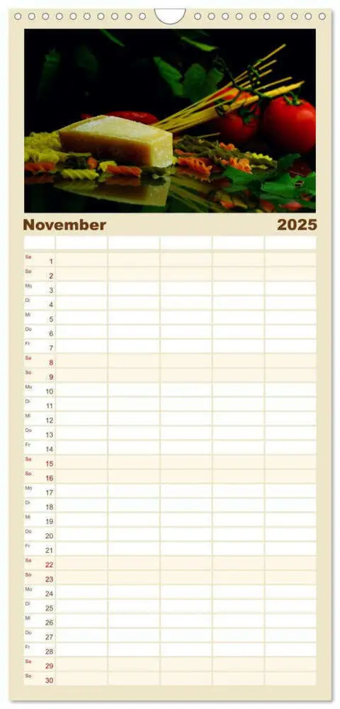 Bild: 9783457125557 | Familienplaner 2025 - Pasta Kreationen mit 5 Spalten (Wandkalender,...