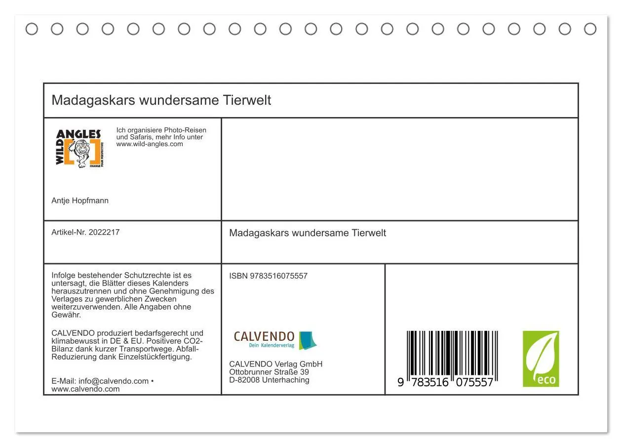 Bild: 9783516075557 | Madagaskars wundersame Tierwelt (Tischkalender 2026 DIN A5 quer),...