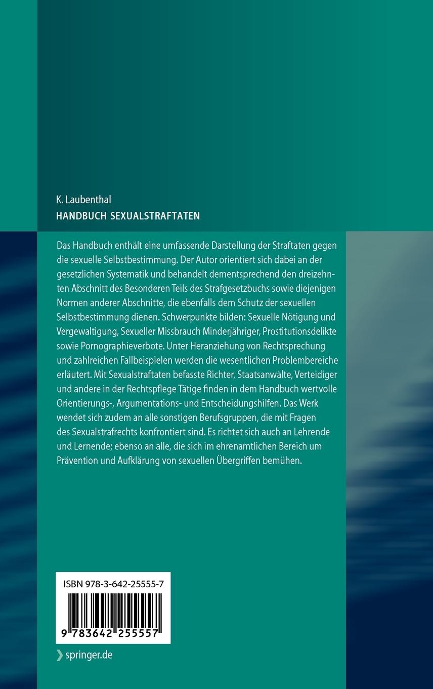 Rückseite: 9783642255557 | Handbuch Sexualstraftaten | Klaus Laubenthal | Buch | xix | Deutsch