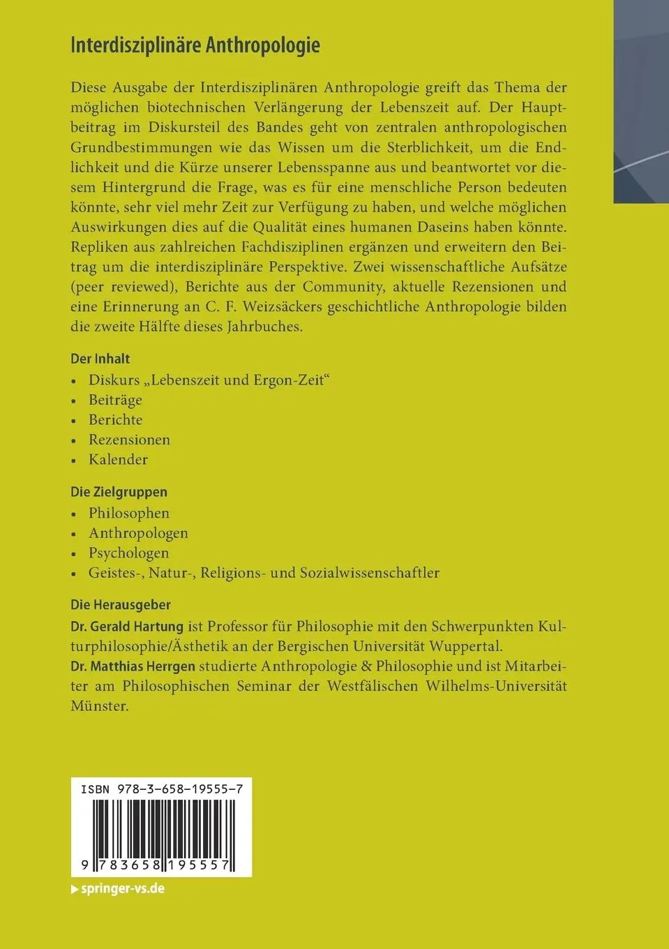 Rückseite: 9783658195557 | Interdisziplinäre Anthropologie | Jahrbuch 5/2017: Lebensspanne 2.0