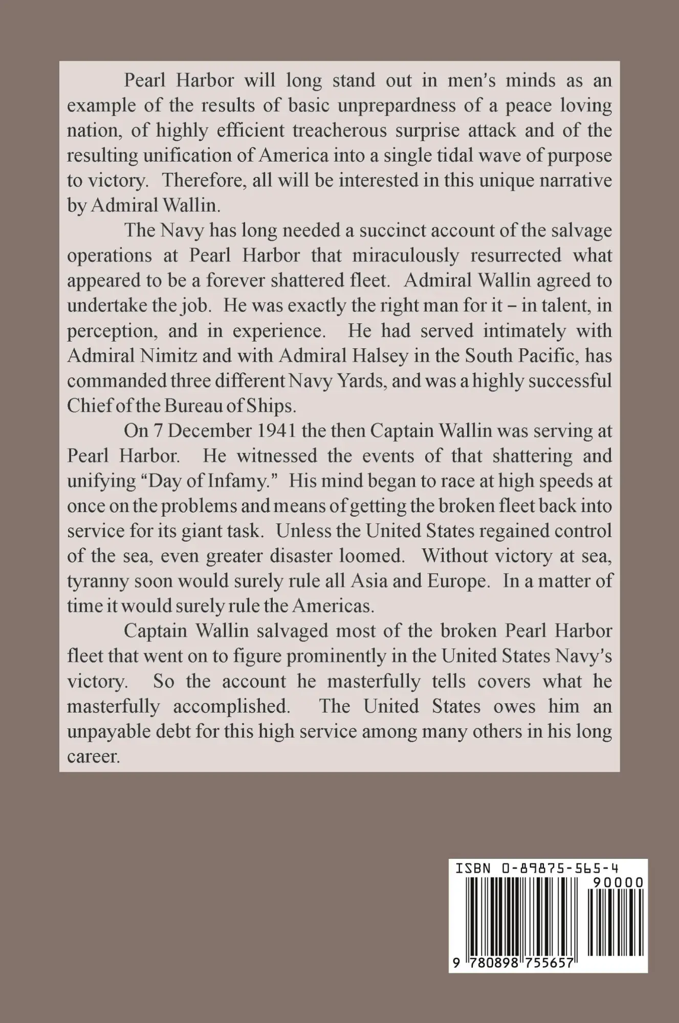 Rückseite: 9780898755657 | Pearl Harbor | Why, How, Fleet Salvage and Final Appraisal | Wallin