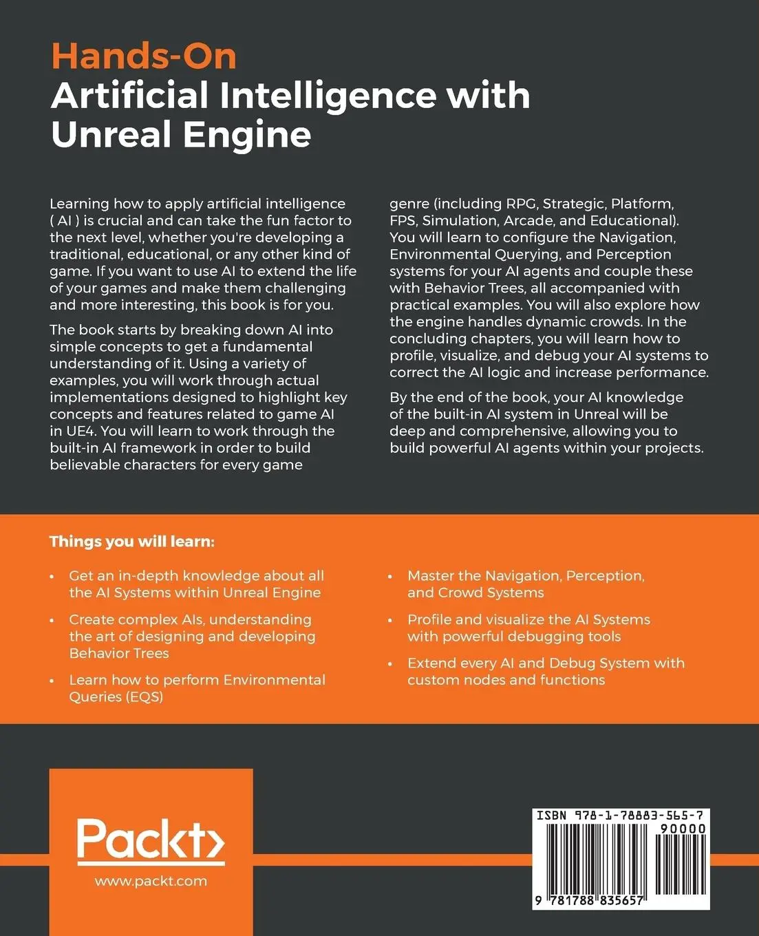 Rückseite: 9781788835657 | Hands-On Artificial Intelligence with Unreal Engine | Francesco Sapio
