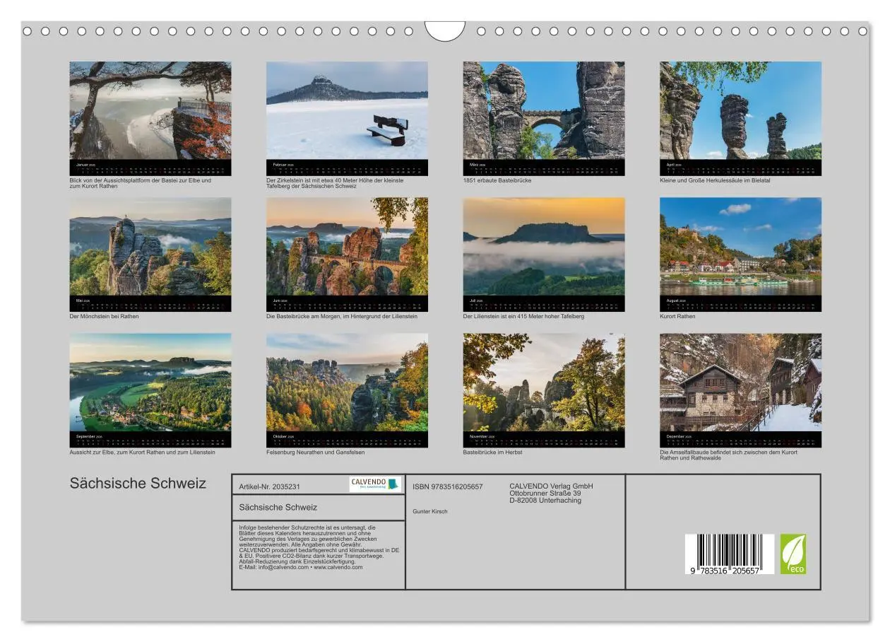 Bild: 9783516205657 | Sächsische Schweiz (Wandkalender 2026 DIN A3 quer), CALVENDO...