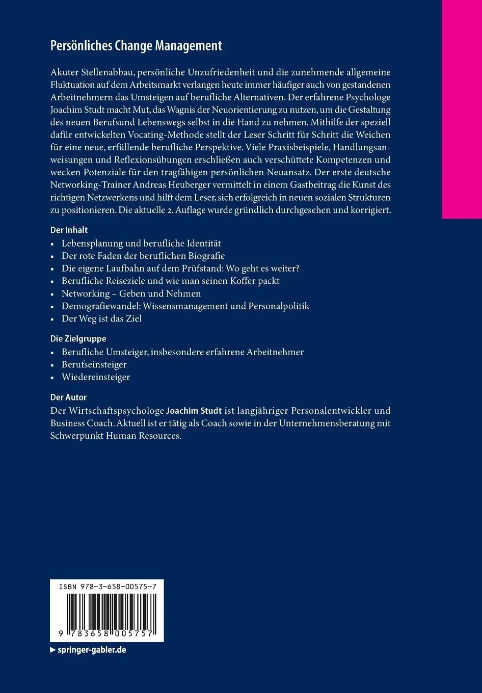 Rückseite: 9783658005757 | Persönliches Change Management | Joachim Studt | Taschenbuch | xxiv