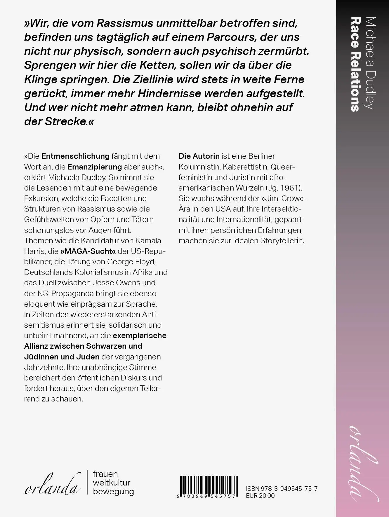 Rückseite: 9783949545757 | Race Relations | Essays über Rassismus | Michaela Dudley | Taschenbuch