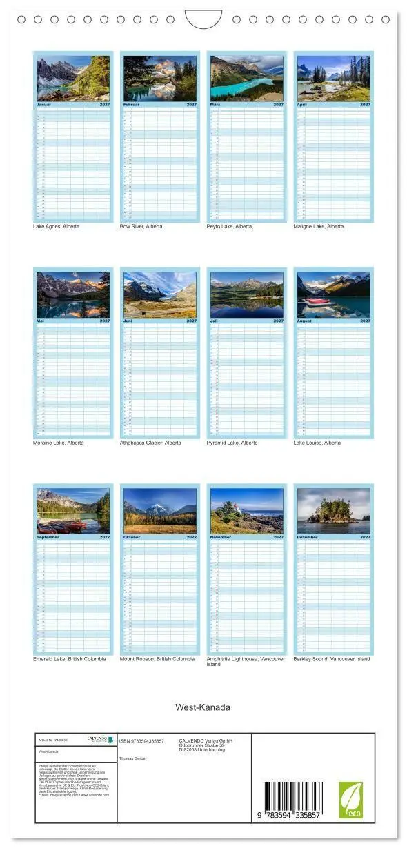 Bild: 9783594335857 | Familienplaner 2027 - West-Kanada mit 5 Spalten (Wandkalender, 21 x...