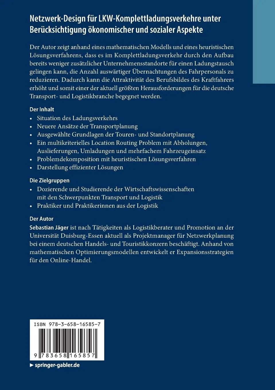 Rückseite: 9783658165857 | Netzwerk-Design für LKW-Komplettladungsverkehre unter...